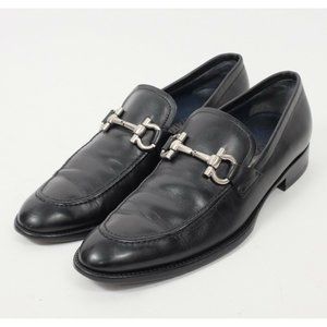 Salvatore Ferragamo 7.5 shoes loafer black leather GANCINI logo horse bit